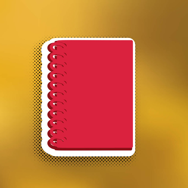 Notebook simple sign. Vector. Magenta icon with darker shadow, white sticker and black popart shadow on golden background. - Vector, Image