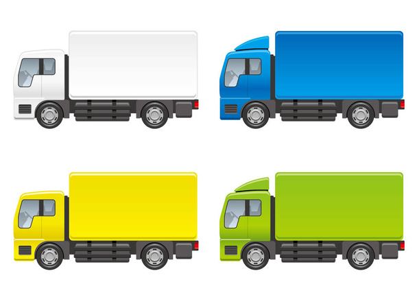 Set of four trucks on a white background, vector illustration. - Vector, Image