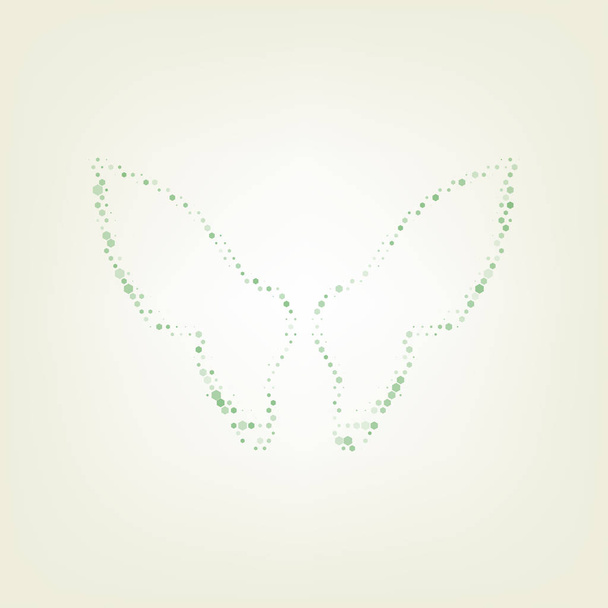 翼は署名の図です。ベクトル。緑の六角形 rastered アイコンとノイズを含む不透明度と中心光と明るい緑の背景でサイズ. - ベクター画像