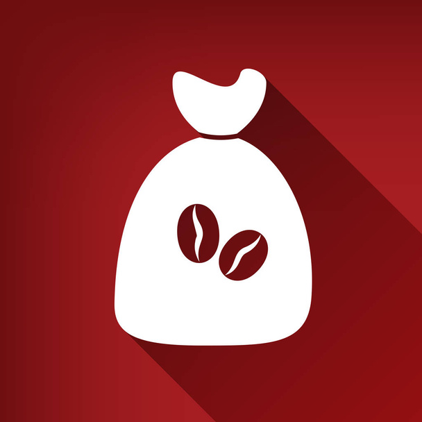 Coffee bag Icon. Coffee bag. Coffee bag Icon Button. Vector. White icon with limitless shadow at ruby red background. - Vector, Image