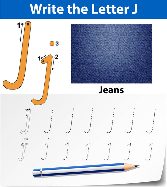Lettre J traçage alphabet feuilles de travail illustration
 - Vecteur, image