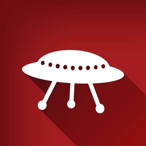 UFO simple sign. Vector. White icon with limitless shadow at ruby red background. - Vector, Image