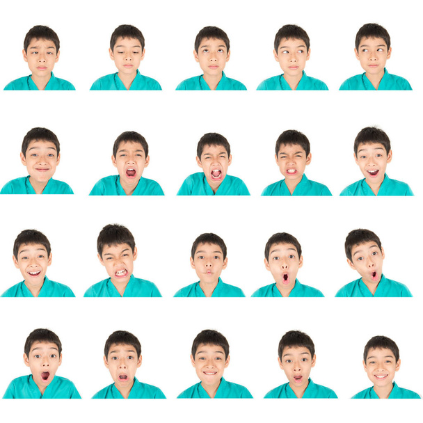からかってミックス率の小さな男の子に多くの感情の顔  - 写真・画像