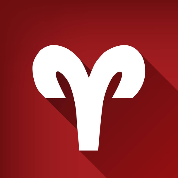 Aries sign illustration. Vector. White icon with limitless shadow at ruby red background. - Vector, Image