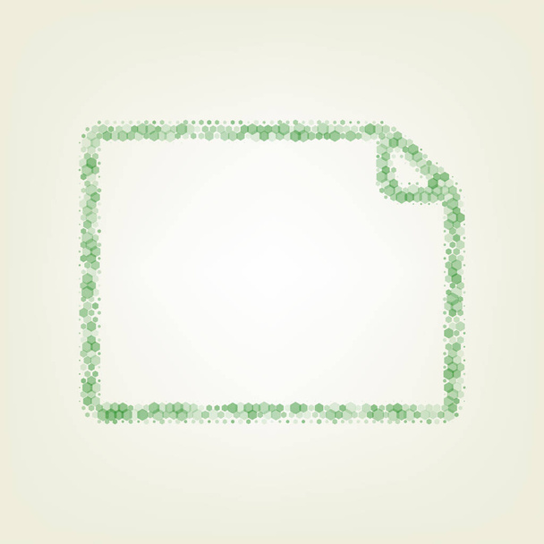 Illustration horizontale du signe du document. Vecteur. Icône hexagonale craquelée verte et opacité et taille bruyantes à fond vert clair avec lumière centrale
. - Vecteur, image