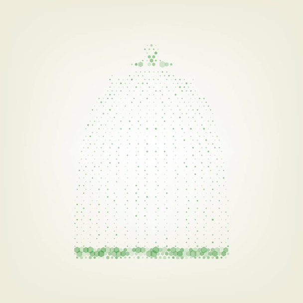 Signe de cage d'oiseau. Vecteur. Icône hexagonale craquelée verte et opacité et taille bruyantes à fond vert clair avec lumière centrale
. - Vecteur, image