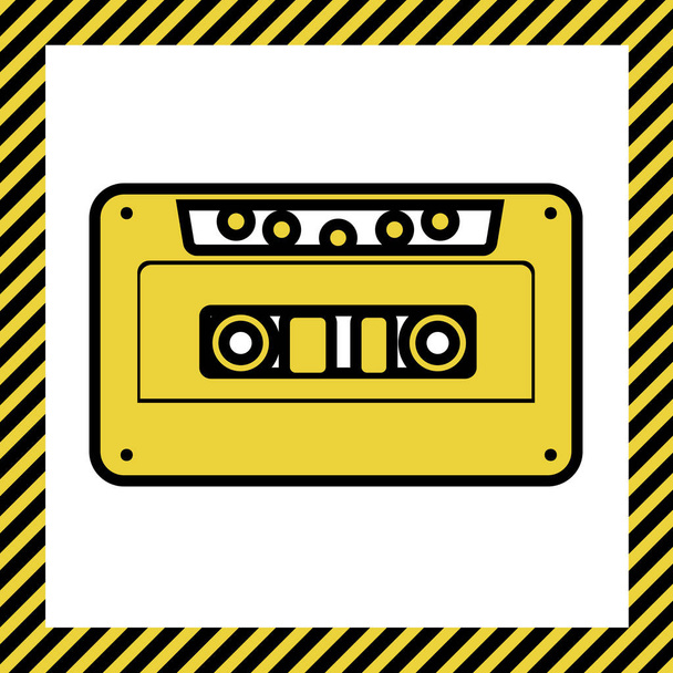 Icono de cassette, señal de cinta de audio. Vector. Icono amarillo cálido con contorno negro en el marco nombrado como en construcción en el fondo blanco. Aislado
. - Vector, imagen