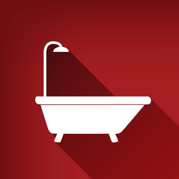Bathtub sign. Vector. White icon with limitless shadow at ruby red background. - Vector, Image