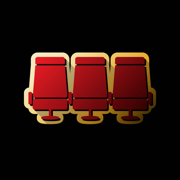 Надпись "Транспортные сиденья". Вектор. Красная иконка с маленькими черными и безграничными тенями на золотой наклейке на черном фоне
. - Вектор,изображение