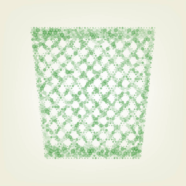 Απεικόνιση σημείου σκουπίδια. Διάνυσμα. Πράσινο εξάγωνο rastered εικονίδιο και θόρυβο αδιαφάνεια και μέγεθος στο ανοιχτό πράσινο φόντο με κεντρικό φως. - Διάνυσμα, εικόνα