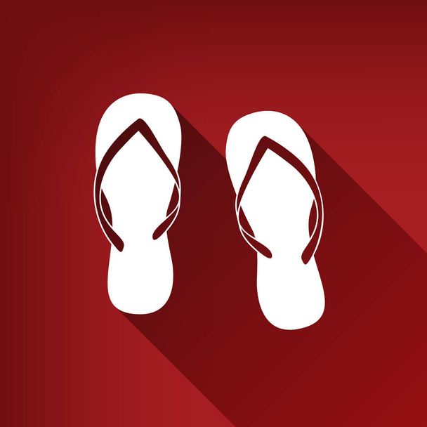 Flip flop sign. Vector. White icon with limitless shadow at ruby red background. - Vector, Image