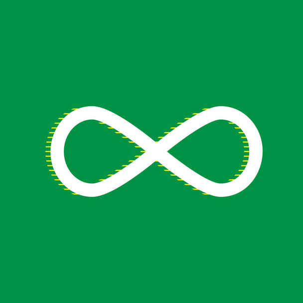 Korlátlan szimbólum illusztráció. Vektor. Fehér lapos ikon zöld háttér sárga csíkos árnyéka. - Vektor, kép