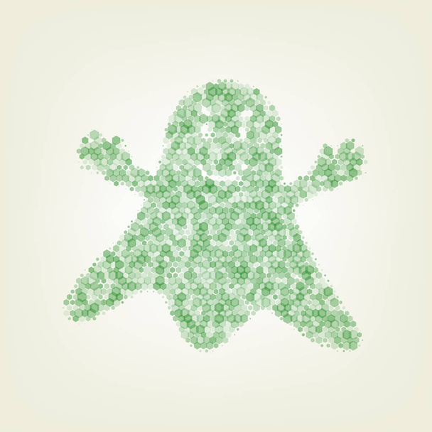 Signo fantasma. Vector. Icono de hexágono verde y opacidad y tamaño ruidosos en fondo verde claro con luz central
. - Vector, imagen