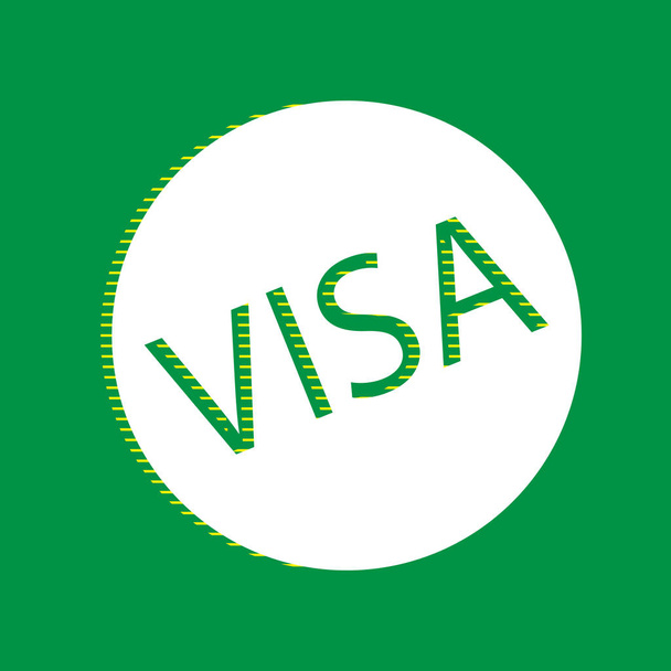 Illustrazione del segno della carta Visa. Vettore. Icona piatta bianca con ombra a righe gialle su sfondo verde
. - Vettoriali, immagini