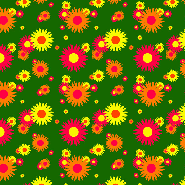 Seamless floral pfttern on a green background. Vector illustration. - Vector, Image