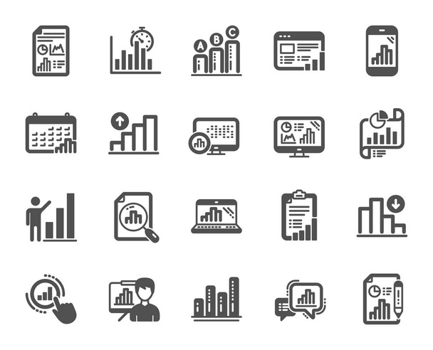 Graph icons. Set of Chart presentation, Report, Increase growth graph icons. Analytics testing, Falling demand, Pie chart report. Calendar statistics, Stats. Ab testing, Increase sales. Vector - Vector, Image