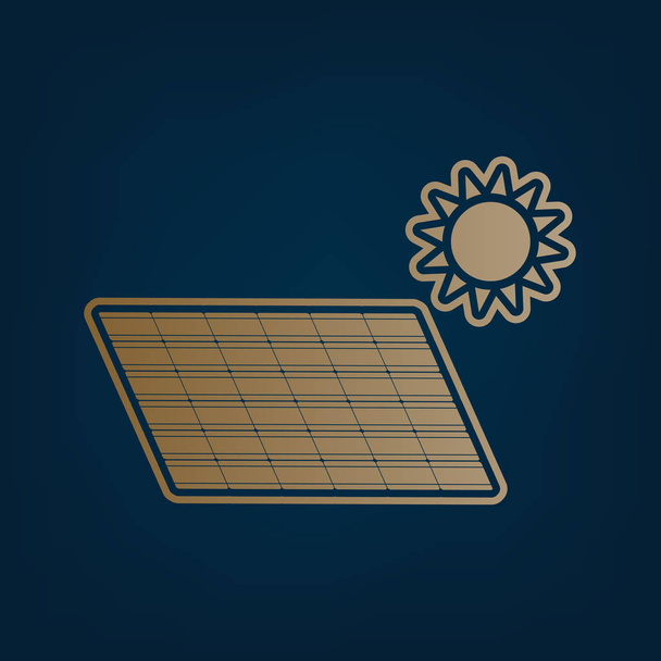 Solar energy panel. Eco trend concept sign. Vector. Golden icon and border at dark cyan background. - Vector, Image