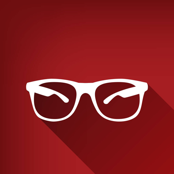 Sunglasses sign illustration. Vector. White icon with limitless shadow at ruby red background. - Vector, Image