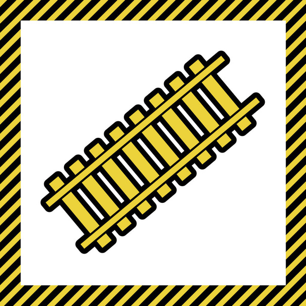 Railway sign. Tangent track. Vector. Warm yellow icon with black contour in frame named as under construction at white background. Isolated. - Vector, Image