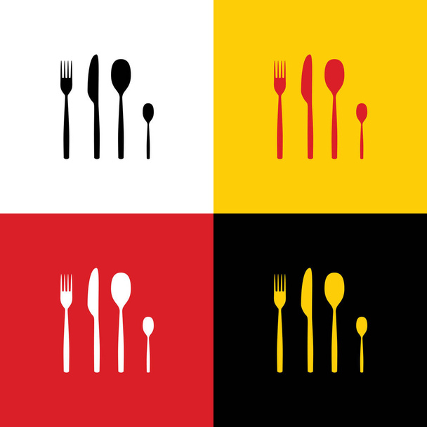 Fork spoon and knife sign. Vector. Icons of german flag on corresponding colors as background. - Vector, Image