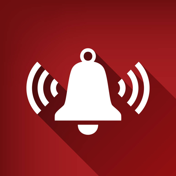 Ringing bell icon. Vector. White icon with limitless shadow at ruby red background. - Vector, Image
