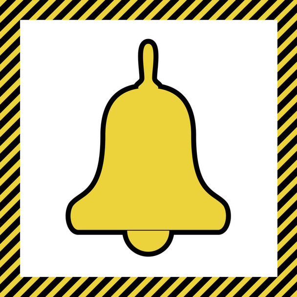 Bell Alarm, hand bell sign. Vector. Warm yellow icon with black contour in frame named as under construction at white background. Isolated. - Vector, Image