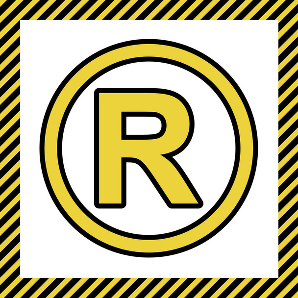 Registered Trademark sign. Vector. Warm yellow icon with black contour in frame named as under construction at white background. Isolated. - Vector, Image
