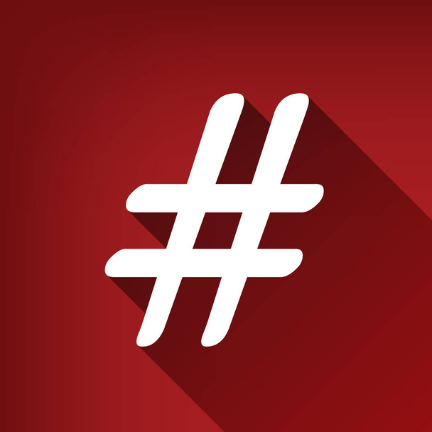 Hashtag sign illustration. Vector. White icon with limitless shadow at ruby red background. - Vector, Image