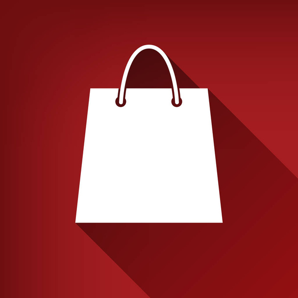 Shopping bag illustration. Vector. White icon with limitless shadow at ruby red background. - Vector, Image