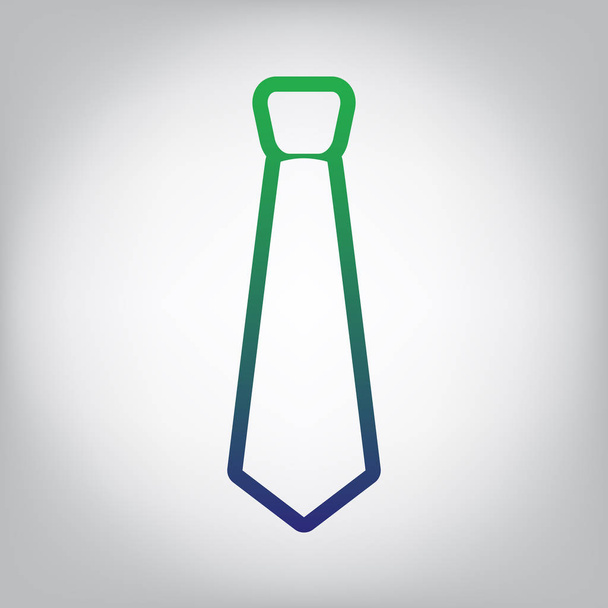 Tie sign illustration. Vector. Green to blue gradient contour icon at grayish background with light in center. - Vector, Image