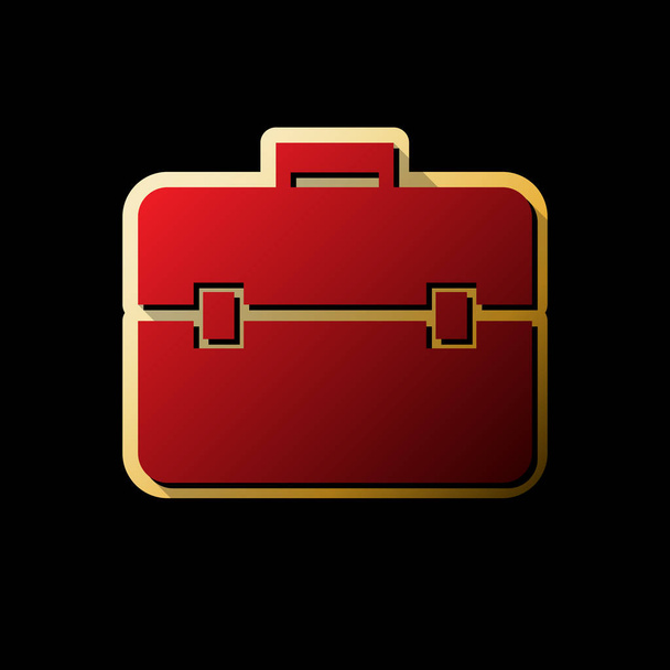 Briefcase sign illustration. Vector. Red icon with small black and limitless shadows at golden sticker on black background. - Вектор,изображение
