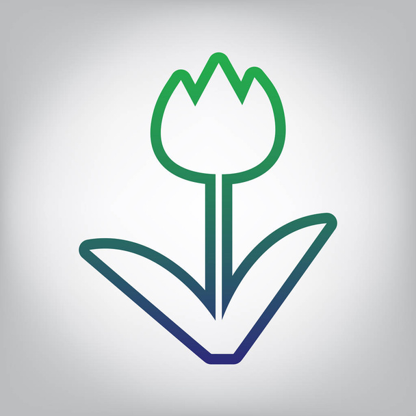 Tulip sign. Vector. Green to blue gradient contour icon at grayish background with light in center. - Vector, Image