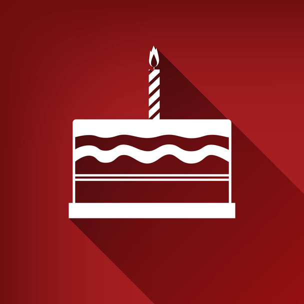Знак дня рождения торта. Вектор. Белый значок с безграничной тенью на рубиново-красном фоне
. - Вектор,изображение