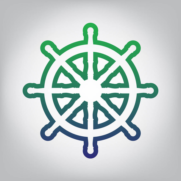 Schiffsradzeichen. Vektor. grüne bis blaue Gradienten-Kontursymbole auf grauem Hintergrund mit Licht in der Mitte. - Vektor, Bild