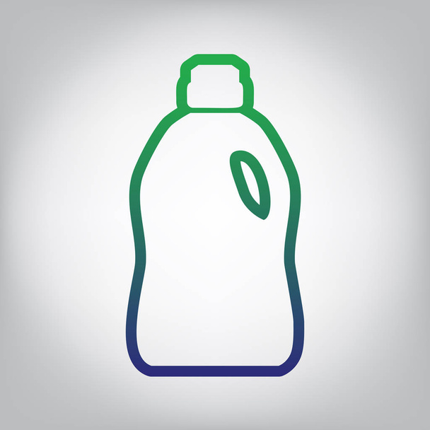 Plastic bottle for cleaning. Vector. Green to blue gradient contour icon at grayish background with light in center. - Vector, Image