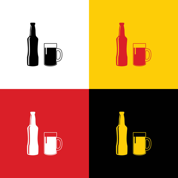 Signo de botella de cerveza. Vector. Iconos de bandera alemana en los colores correspondientes como fondo
. - Vector, imagen