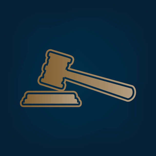 Justice hammer sign. Vector. Golden icon and border at dark cyan background. - Vector, Image