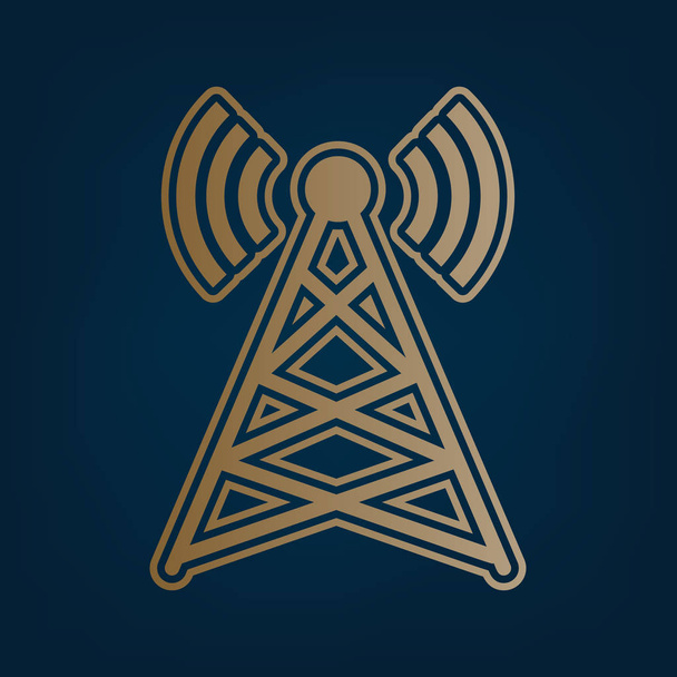 Antenna sign illustration. Vector. Golden icon and border at dark cyan background. - Vector, Image
