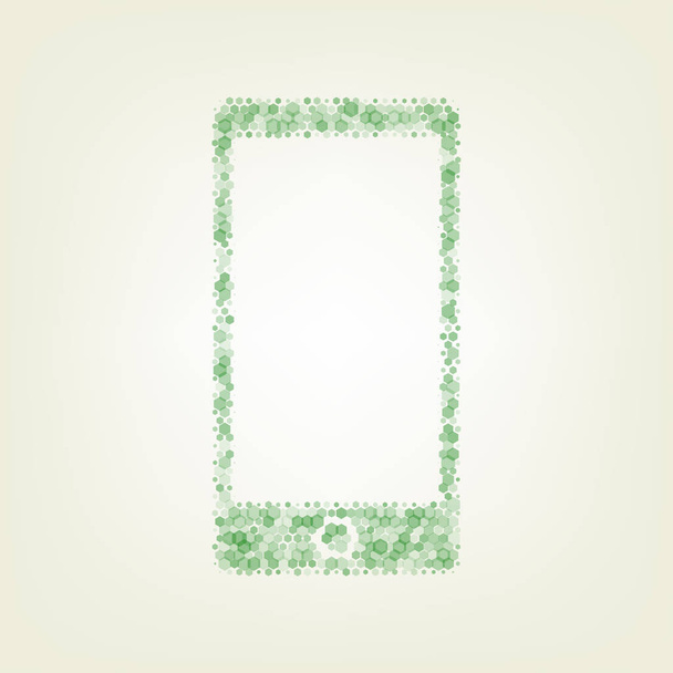 Abstract style modern gadget with blank screen. Template for any content. Vector. Green hexagon rastered icon and noised opacity and size at light green background with central light. - Vector, Image