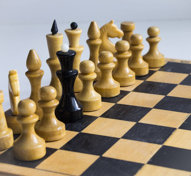 black Chess Queen with white chess pieces on the Board - Foto, afbeelding