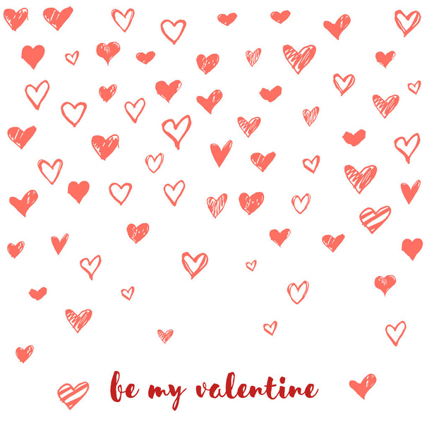 Valentim cartão de dia com mão desenhada doodle corações. Grunge esboçou corações no fundo branco
 - Vetor, Imagem