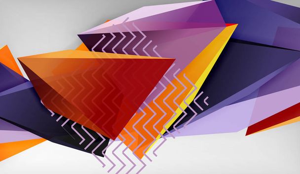3D geometrické trojúhelníkové tvary abstraktní pozadí, barevné trojúhelníky složení na šedém pozadí, podnikání nebo hi-tech koncepční tapety - Vektor, obrázek