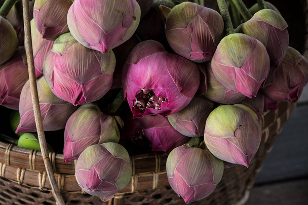 Lotus flower on the basket. - Foto, afbeelding