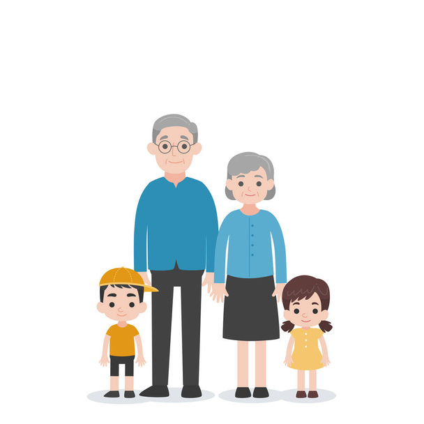Set of People Character Family käsite, lapsenlapsi, veljenpoika, veljentytär isoäiti, isoisä, sarjakuvahahmo tasainen muotoilu vektori valkoisella taustalla
. - Vektori, kuva