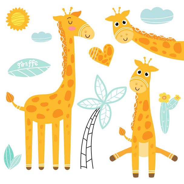 Cartoon giraffe set, vector illustration.  - Vektor, obrázek