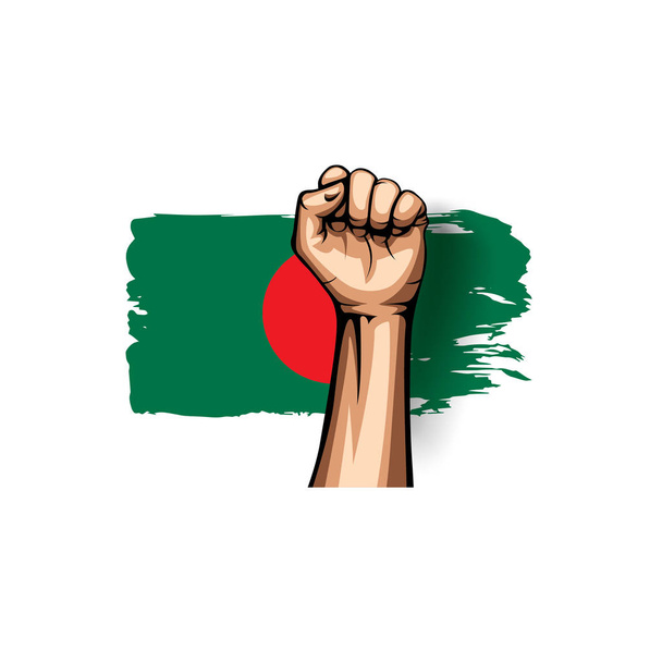 Vlag van Bangladesh en hand op witte achtergrond. Vectorillustratie - Vector, afbeelding