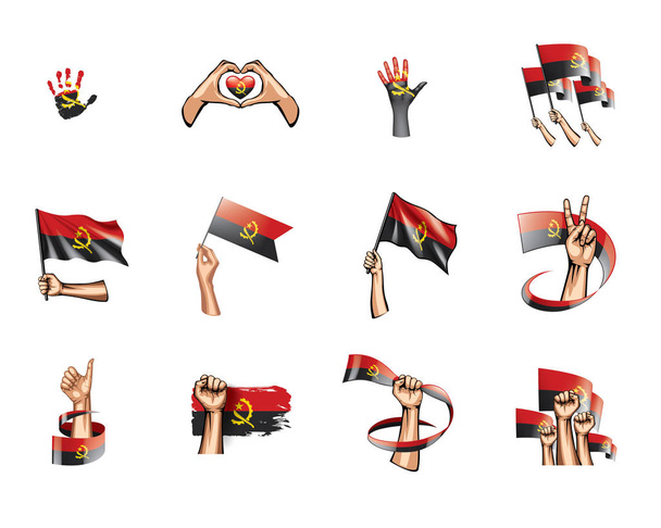 Bandiera Angola e mano su sfondo bianco. Illustrazione vettoriale
 - Vettoriali, immagini