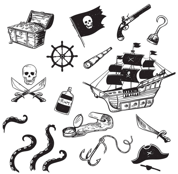 Pirate icons set, vector illustration - Vector, Image