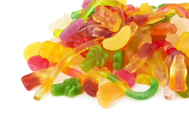 colorful neon gummy candies isolaten on white background - 写真・画像