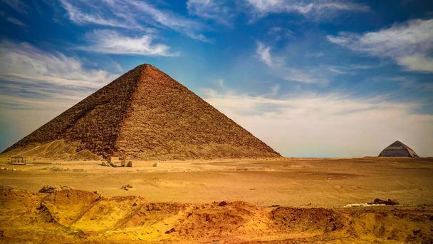 Panoramic view to Bent Pyramid of Sneferu Pharao and Red satellite Pyramid , Dahshur, Cairo, Egypt - Photo, Image